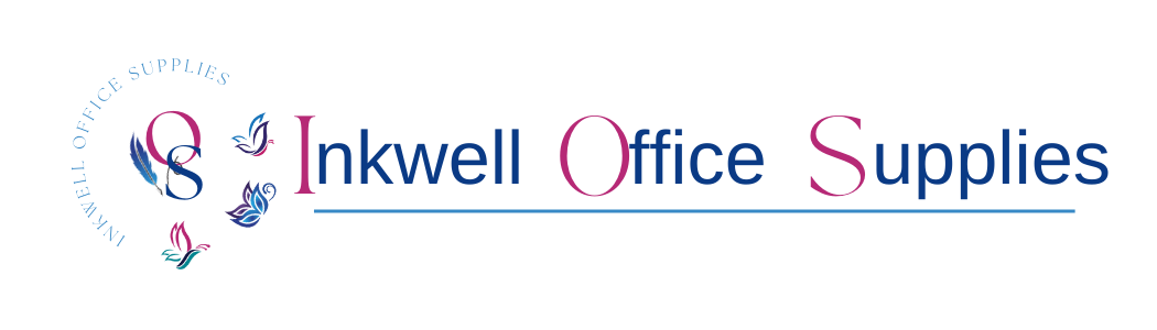 The IOS monogram is featured in the center of the Inkwell office supplies logo, surrounded by two butterflies and a bird, and the words "Inkwell Office Supplies" are elegantly positioned to form a circle around the monogram. The "I" in the featured logo monogram is a featured ink pen, the "o" and "s" are written in a stylish font to create an elegant logo, and the words Inkwell office supplies at the side of the logo in big letters!