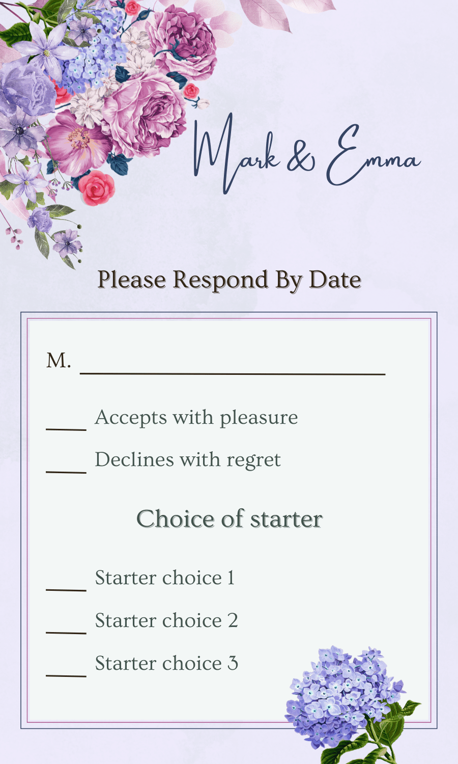 Purple Full Bloom Floral RSVP Card | Customizable Canva Template | Digital. Design