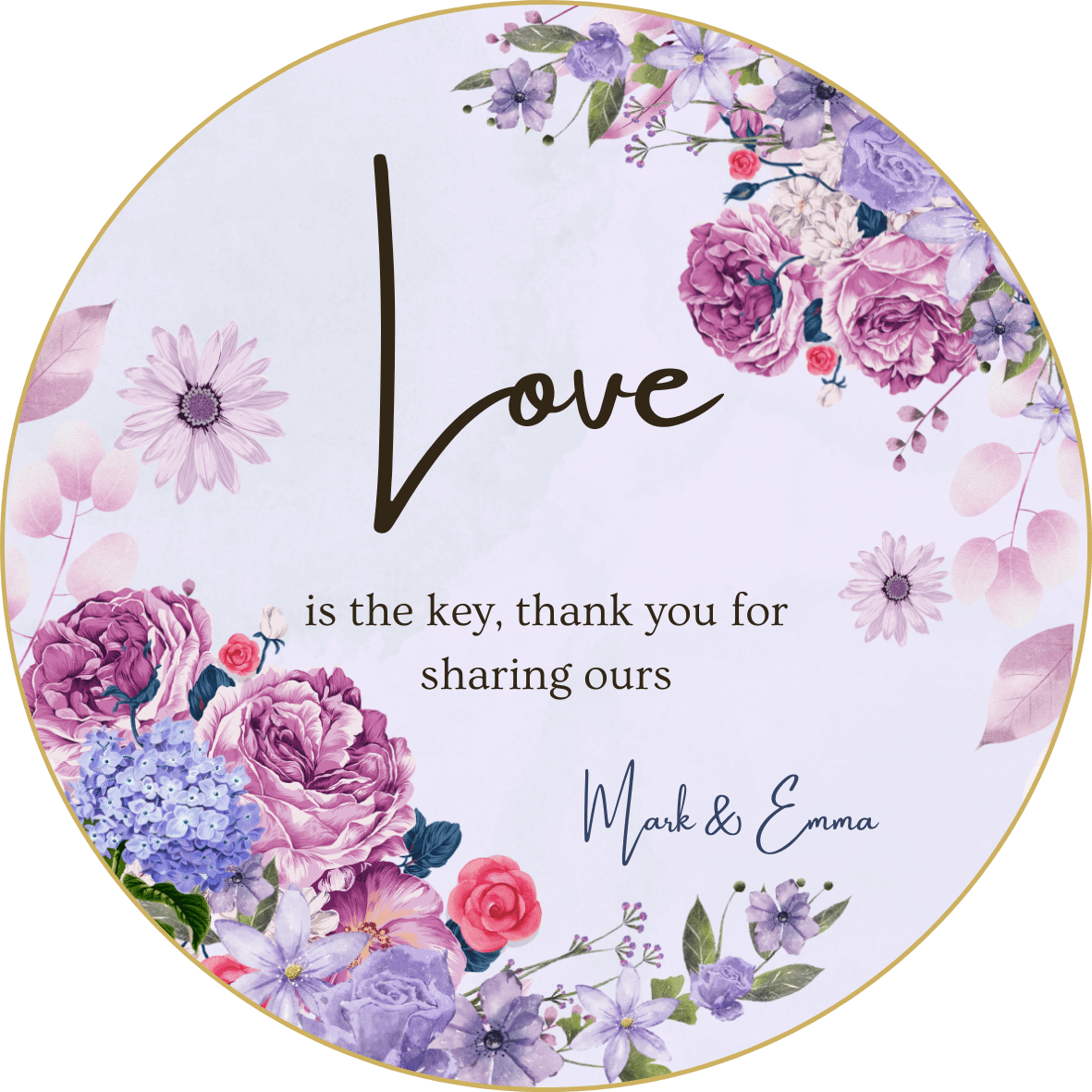 Purple Full Bloom Floral Circle Sticker | Customizable Canva Template | Digital. Design