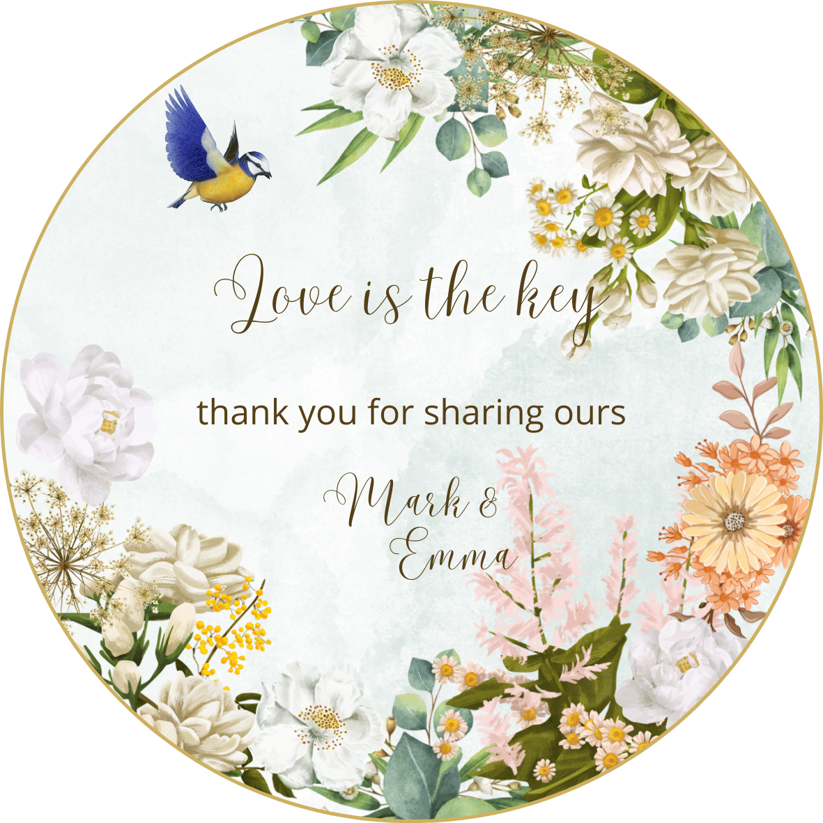 Vibrant Full Bloom Floral Circle Sticker | Customizable Canva Template | Digital. Design