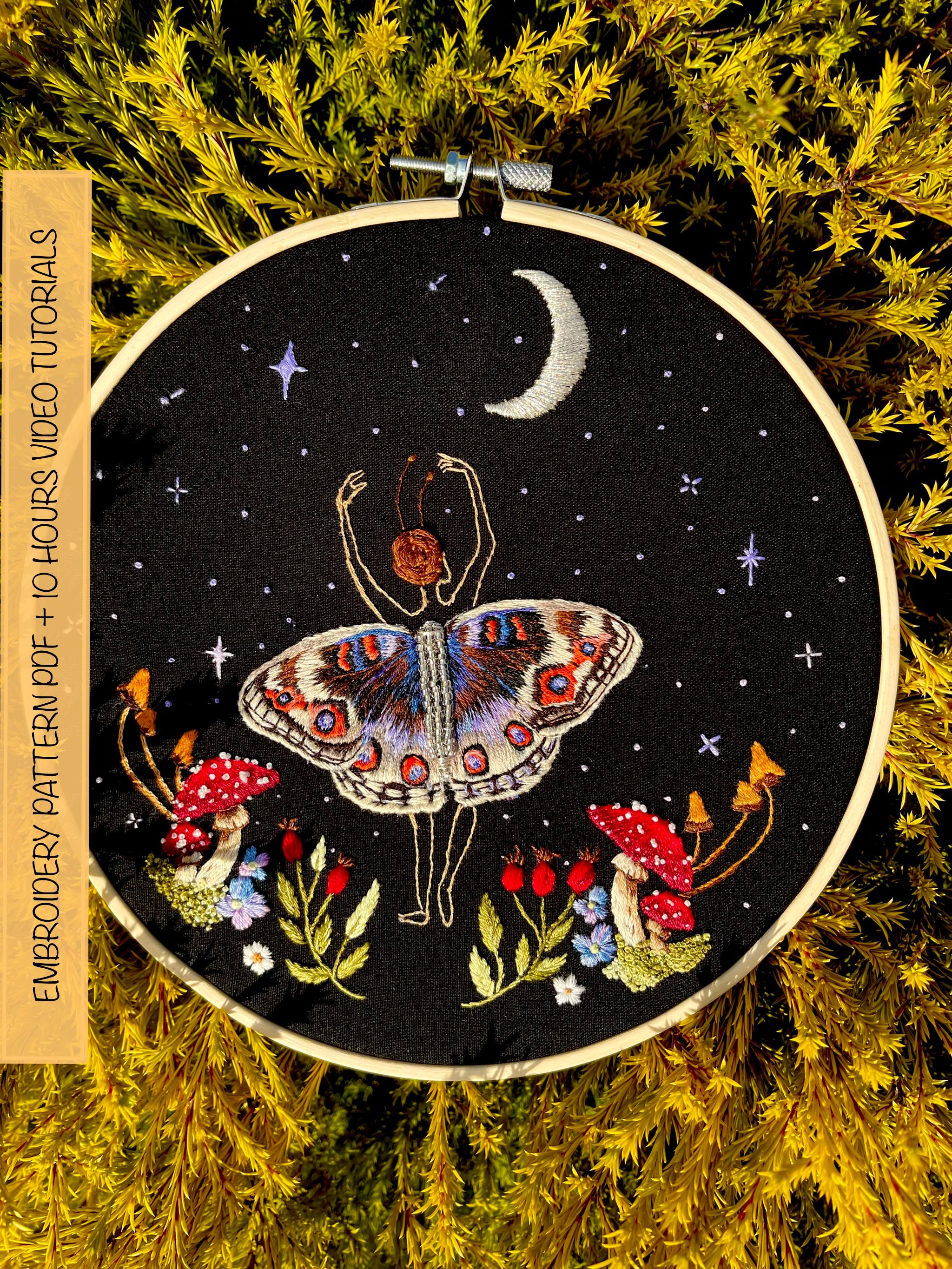 The mystical meadow 8 inch hand embroidery pattern and video tutorials ...