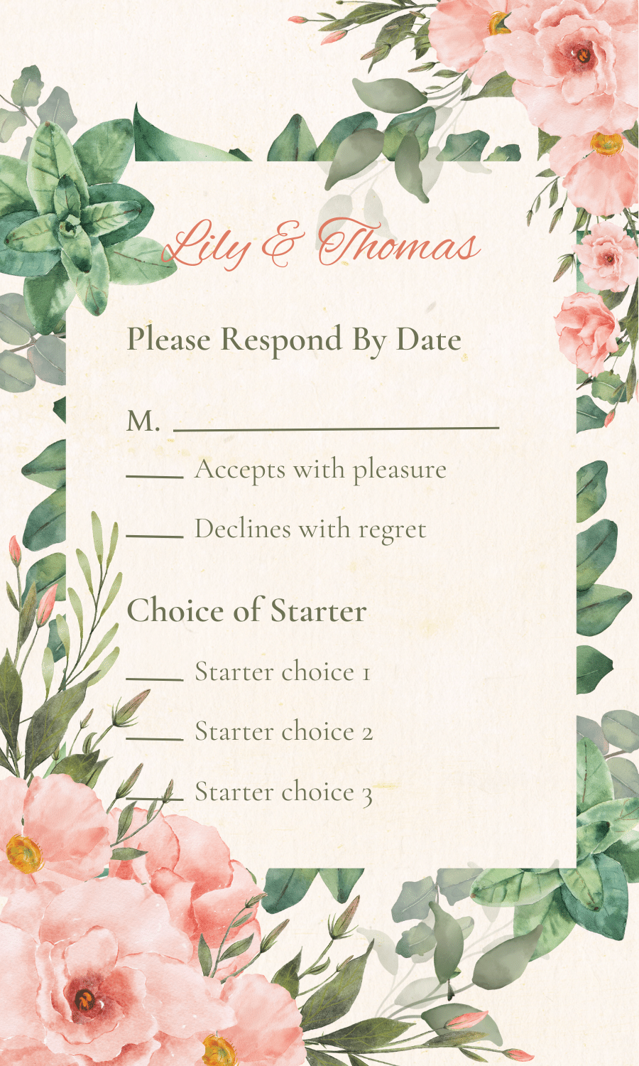 Elegant Pink Rose Wedding RSVP Card | Customizable Canva Template | Digital Download. Design