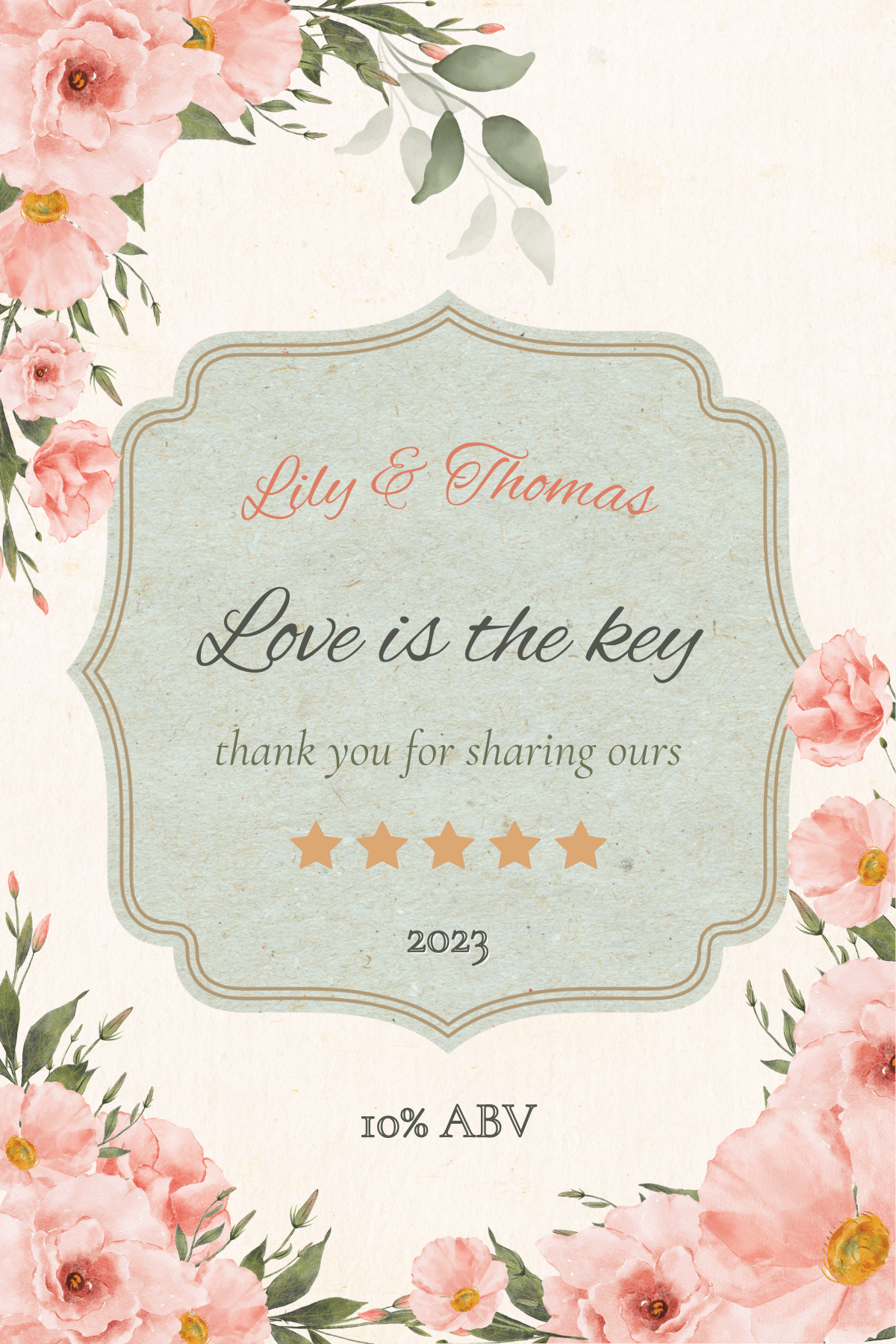 Elegant Pink Rose Wedding Sticker Label 4"x6" | Customizable Canva Template | Digital Download. Design