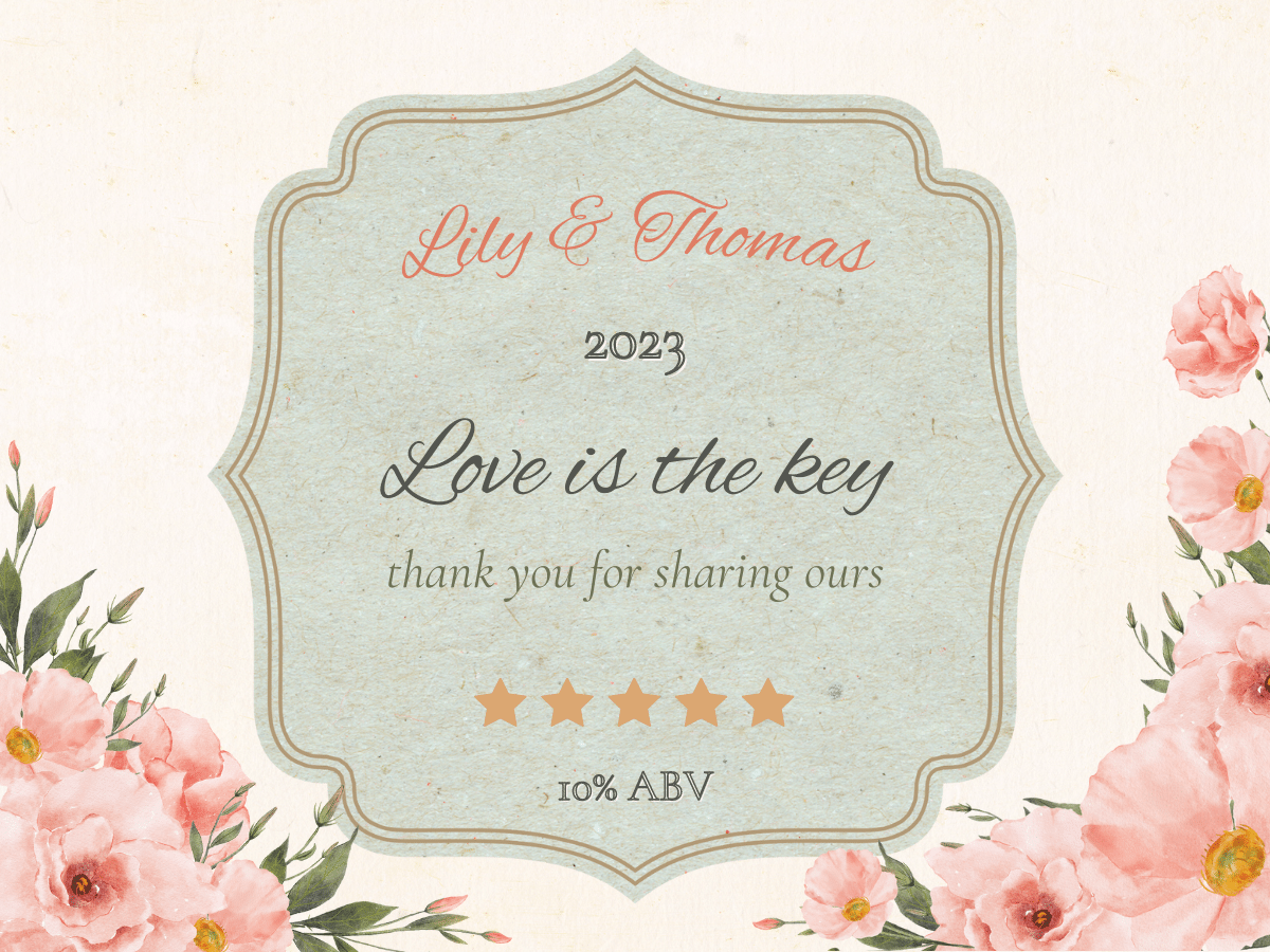 Elegant Pink Rose Wedding Sticker Label 4"x3" | Customizable Canva Template | Digital Download. Design