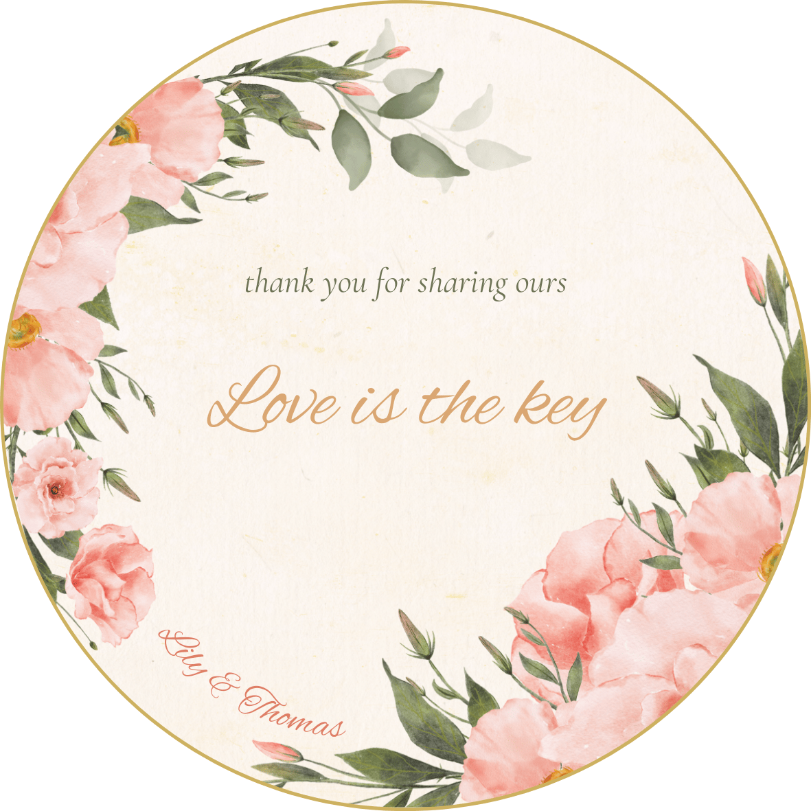 Elegant Pink Rose Wedding Circle Sticker | Customizable Canva Template | Digital Download. Design