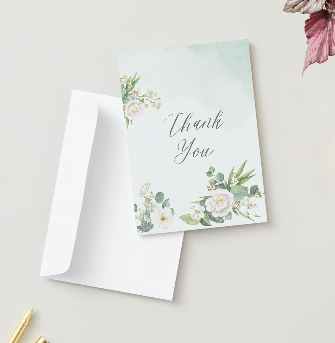 Elegant White Floral Photo Frame Folded Card Portrait | Customizable Canva Template | Digital Download. Mock Outside Front