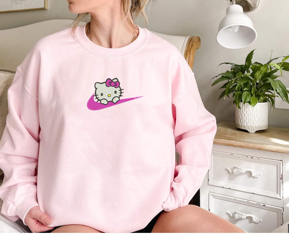 Hello Kitty Swoosh Dripping Embroidery, Cute Hello Kitty Design File