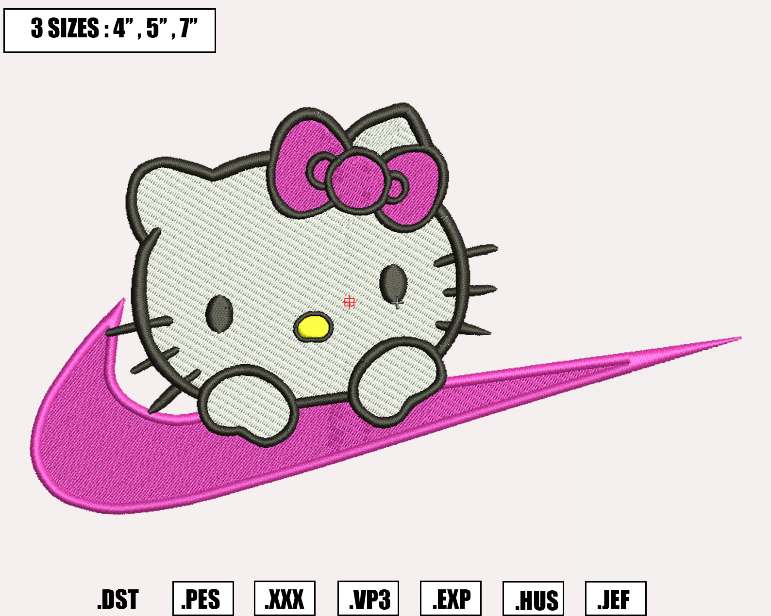 Hello Kitty Swoosh Dripping Embroidery, Cute Hello Kitty Design File