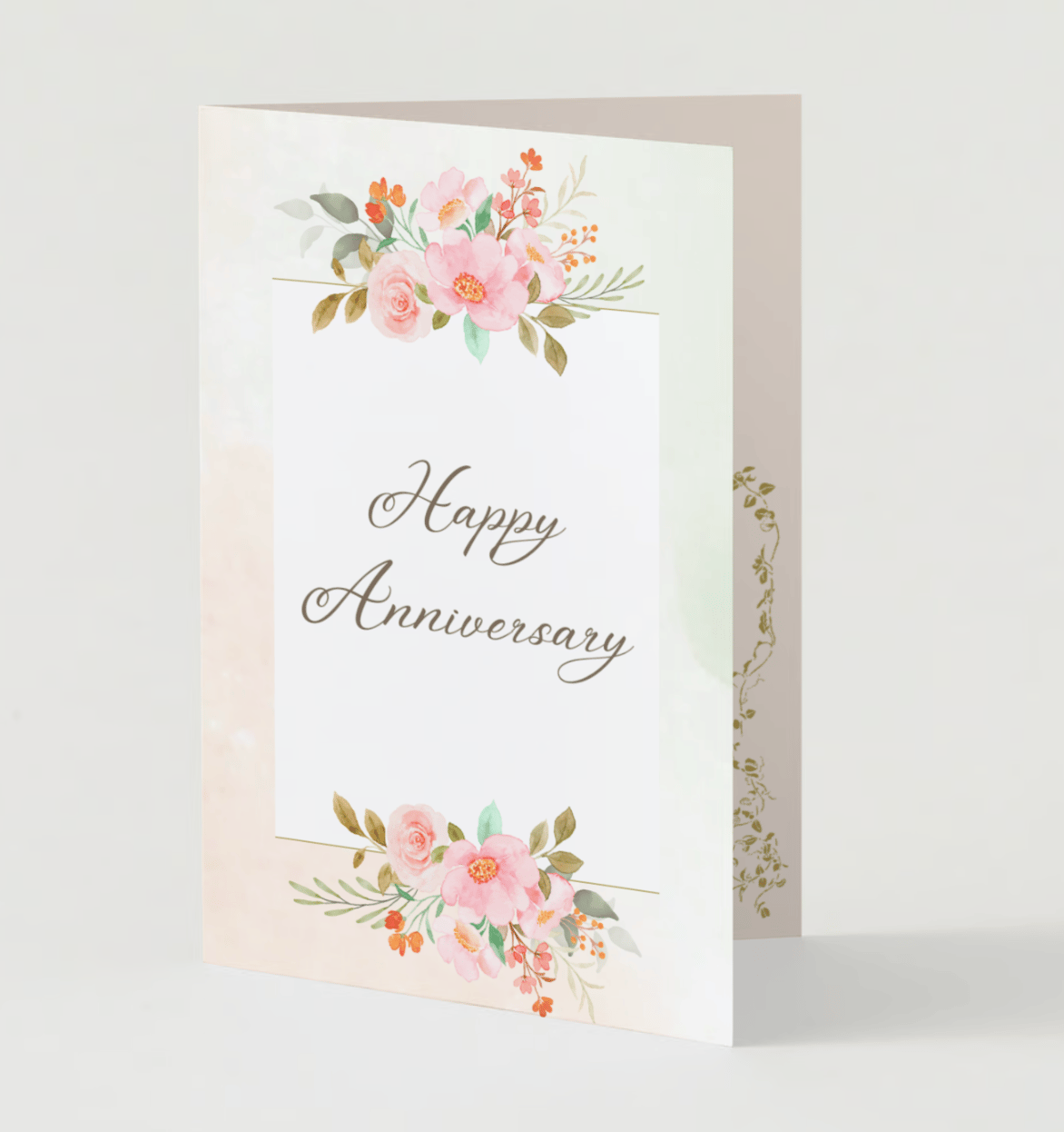 Soft Pink Floral Watercolor Folded Card Portrait | Customizable Canva Template | Digital Download. Mock outside front