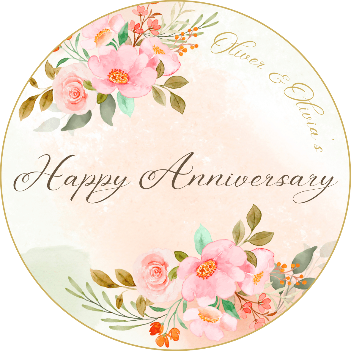 Soft Pink Floral Watercolor Circle Sticker | Customizable Canva Template | Digital. Design