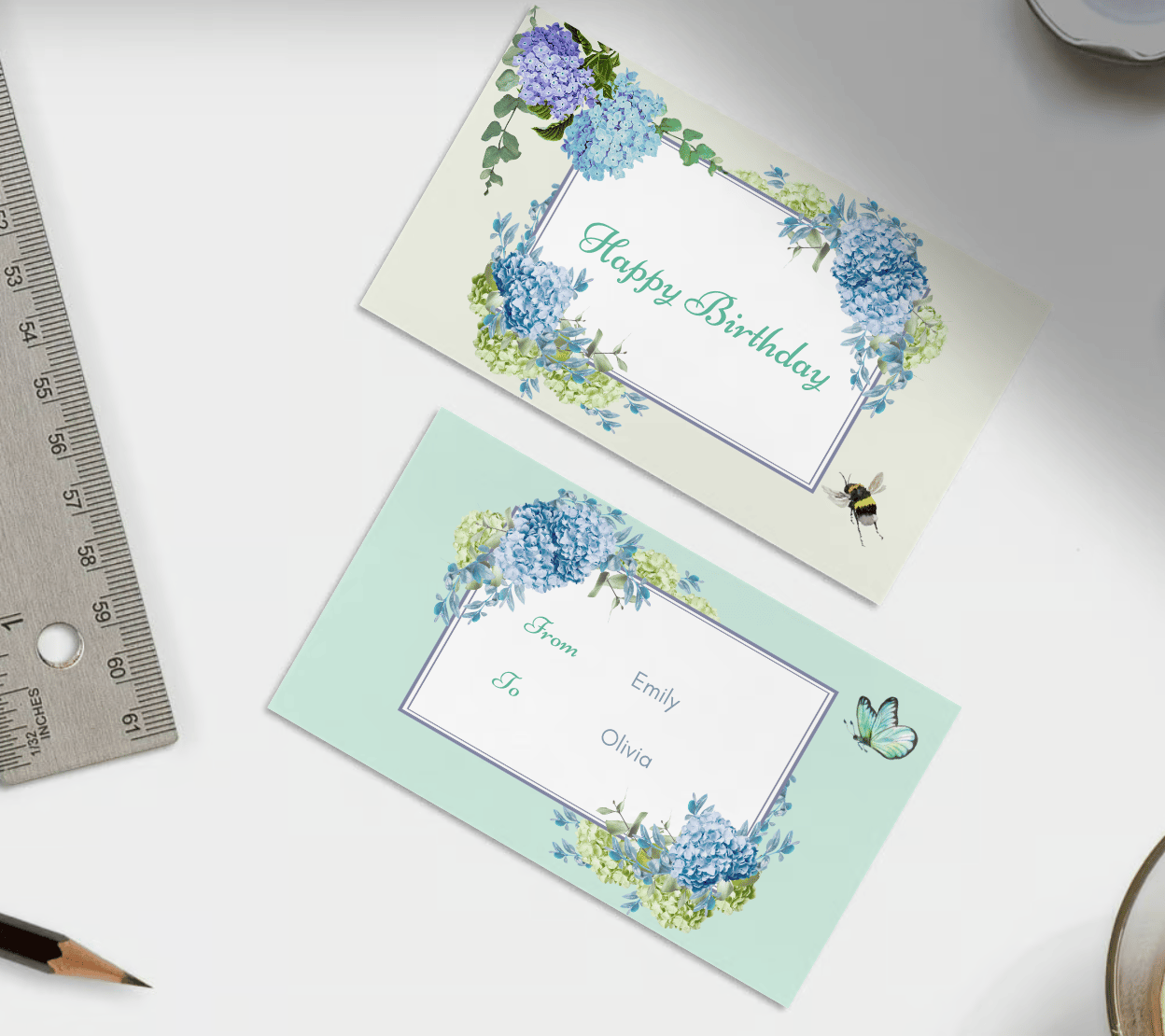 Elegant Butterfly Floral Design Gift/Favor Tag | Customizable Canva Template | Digital. Mock front and back