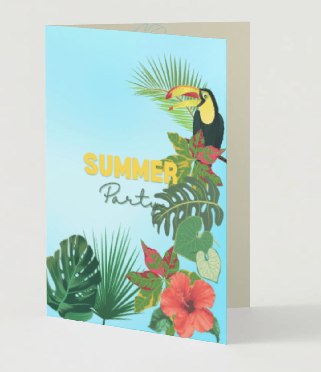 Vibrant Tropical Paradise Design Folded Card Portrait | Customizable Canva Template | Digital. Mock outside front