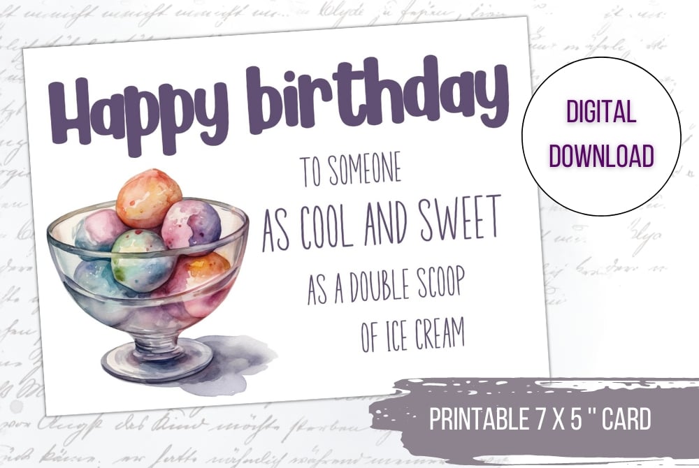 Printable Birthday Card, Digital Downloadable Happy Birthday Card