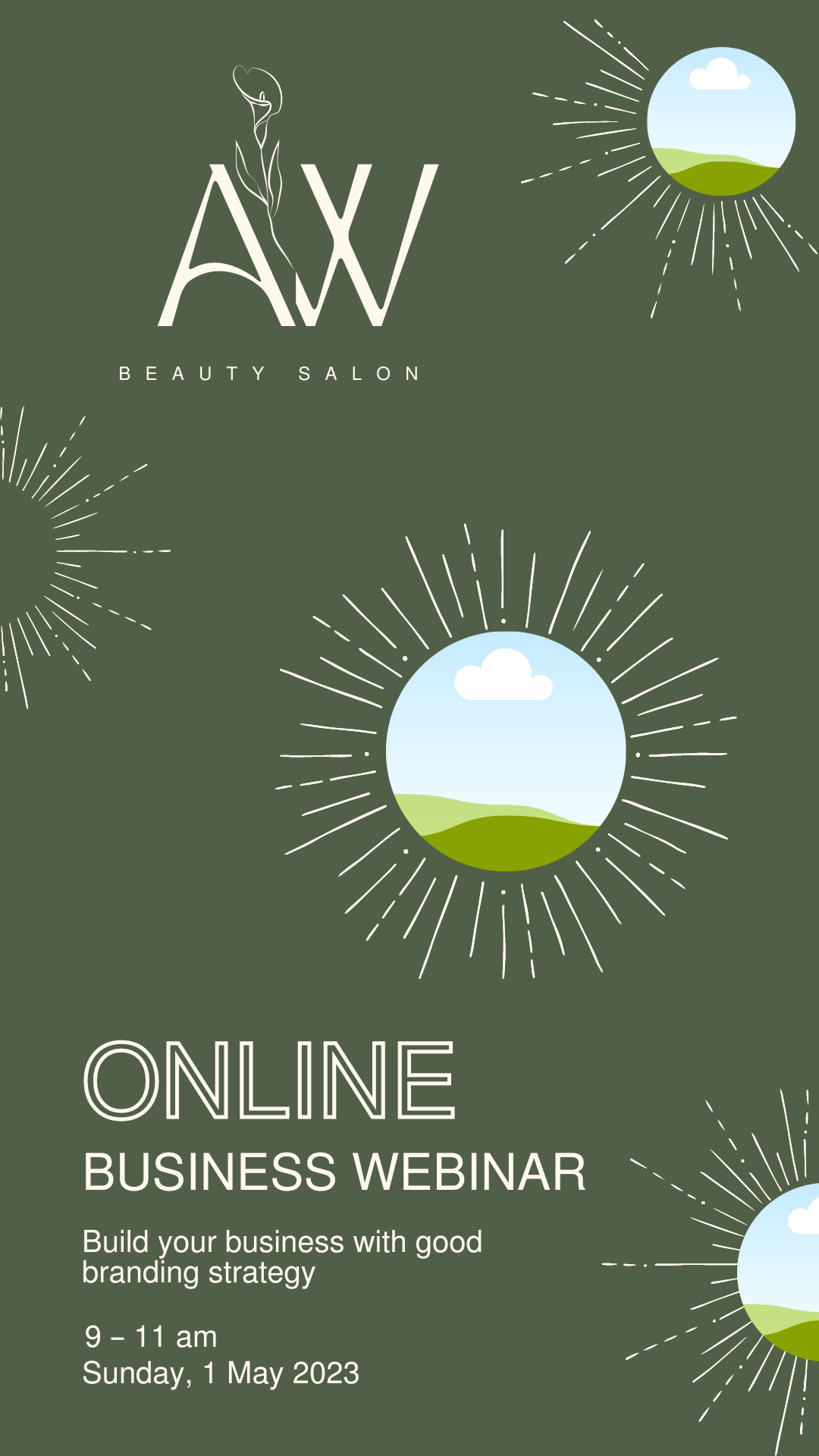Customizable Feminine initials with a line-drawn flower Instagram Story Template for Canva - Small Business Branding, olive green