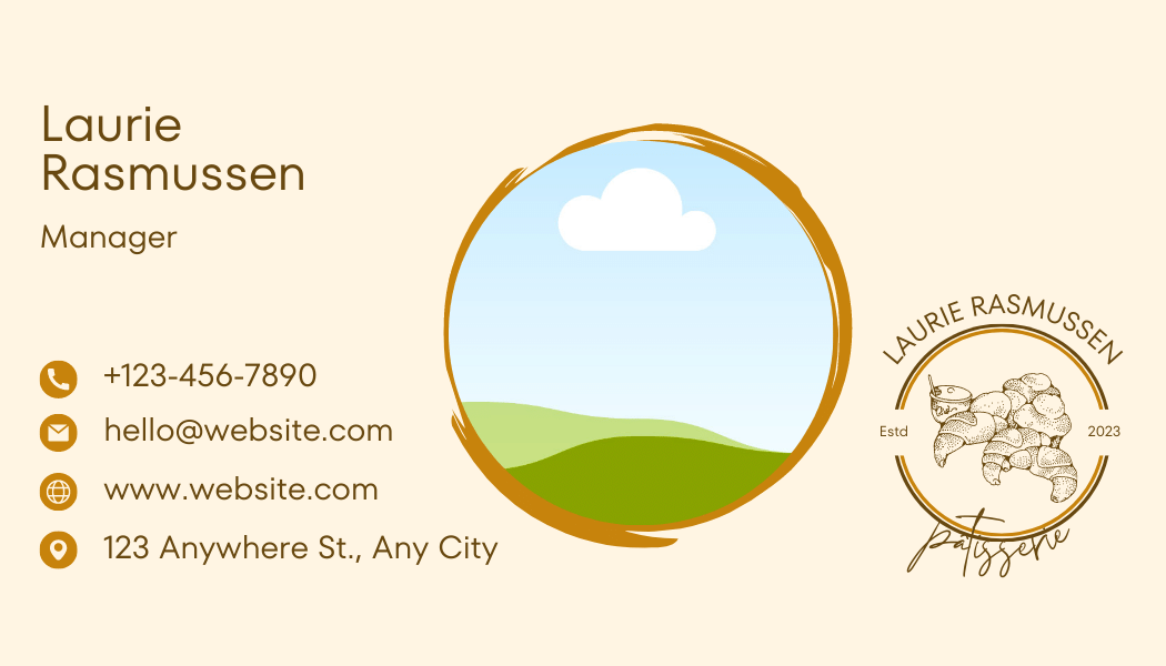 Customizable Classic line-drawn pastries Business Card Template for Canva - Small Business Branding, beige back