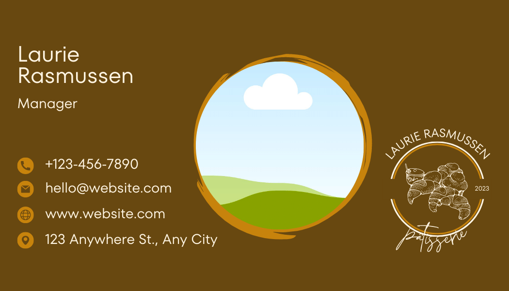Customizable Classic line-drawn pastries Business Card Template for Canva - Small Business Branding, brown back