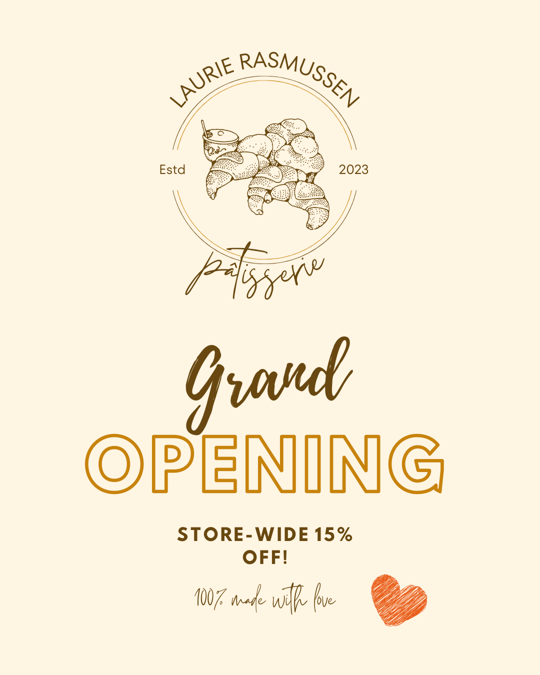 Customizable Classic line-drawn pastries Instagram Post Portrait Template for Canva - Small Business Branding, beige