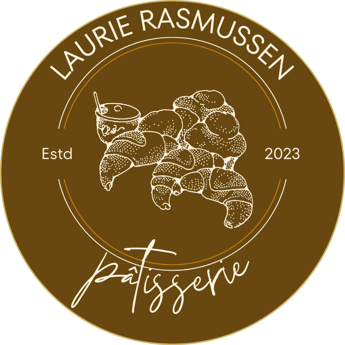 Customizable Classic line-drawn pastries Circle Sticker Template for Canva - Small Business Branding, brown
