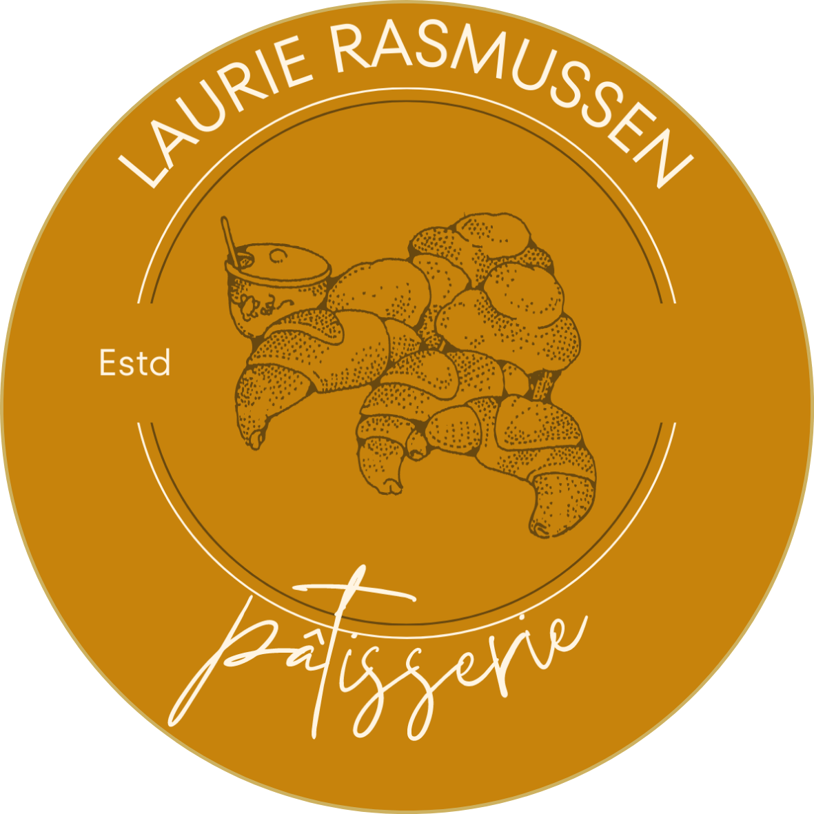 Customizable Classic line-drawn pastries Circle Sticker Template for Canva - Small Business Branding, caramel