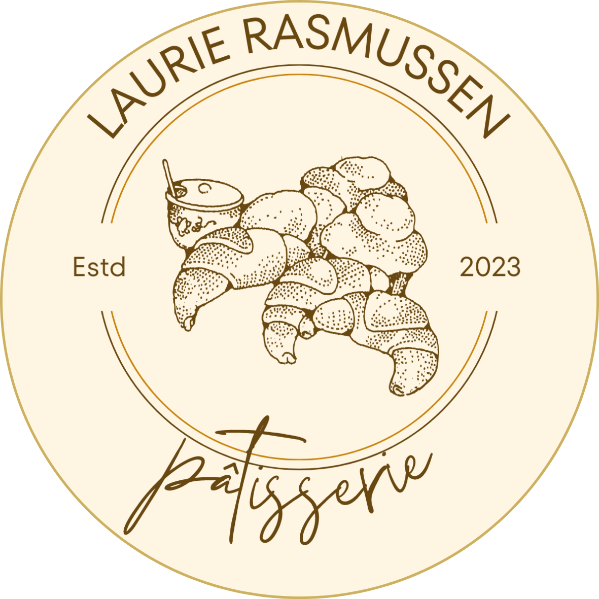 Customizable Classic line-drawn pastries Circle Sticker Template for Canva - Small Business Branding, beige