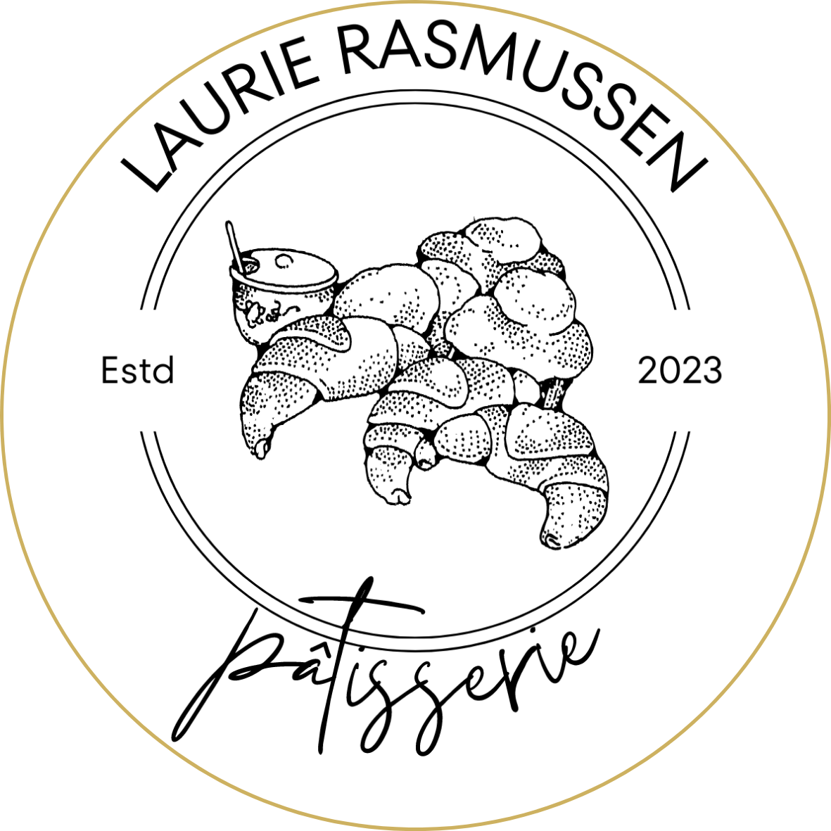 Customizable Classic line-drawn pastries Circle Sticker Template for Canva - Small Business Branding, white