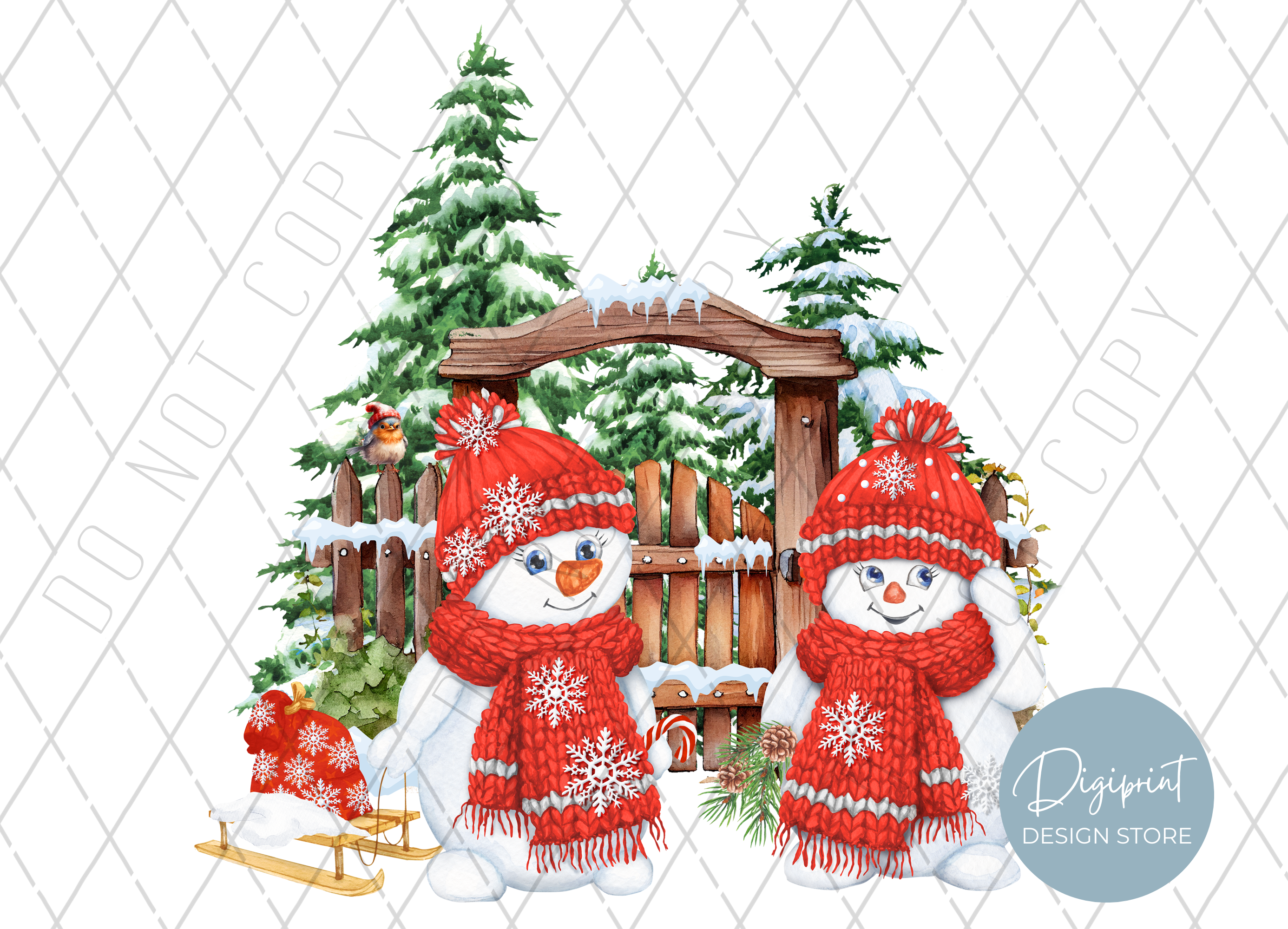 Snowman Rude No Background C2302 Cute snowmen in a snowy scene with no background - Digital ...