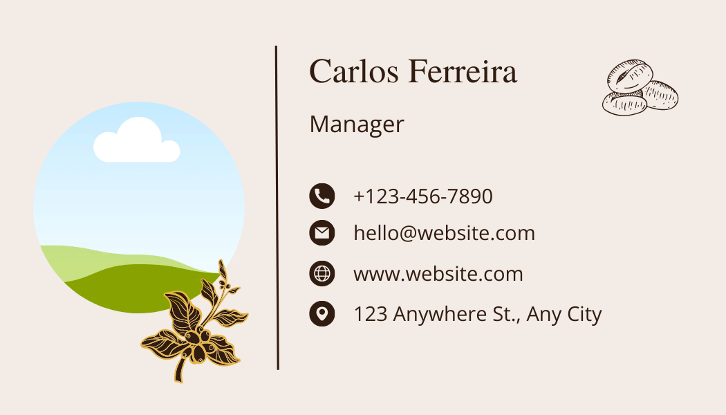 Customizable Classic Coffee Bean Business Card Template for Canva - Small Business Branding, beige back