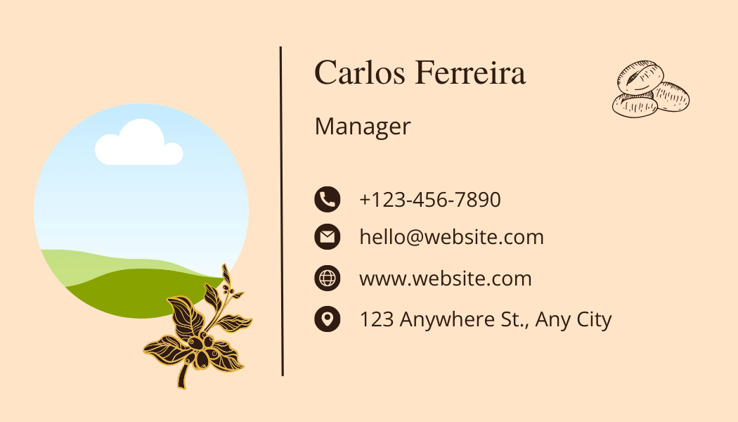 Customizable Classic Coffee Bean Business Card Template for Canva - Small Business Branding, brown back