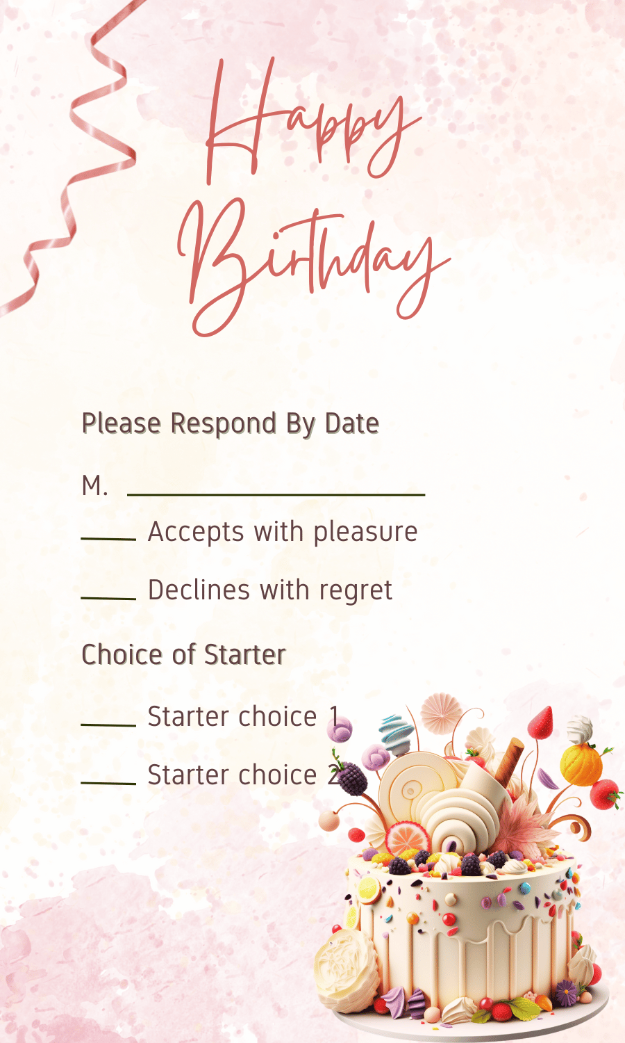 Whimsical Birthday Cake Design RSVP Card | Customizable Canva Template | Digital. Design