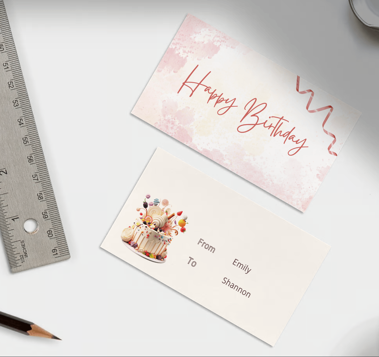 Whimsical Birthday Cake Design Gift/Favor Tag | Customizable Canva Template | Digital. Mock front and back