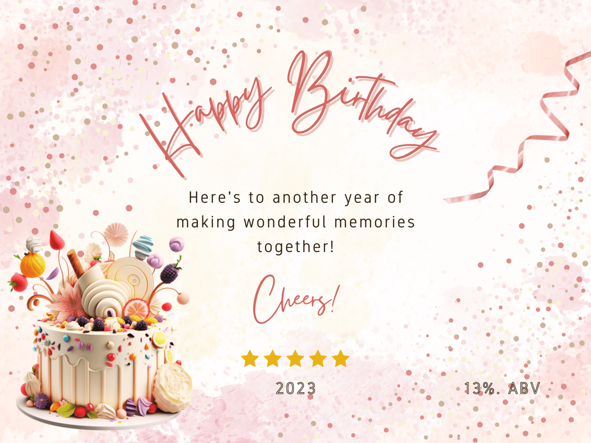 Whimsical Birthday Cake Design Sticker Label 4"x3" | Customizable Canva Template | Digital. Design