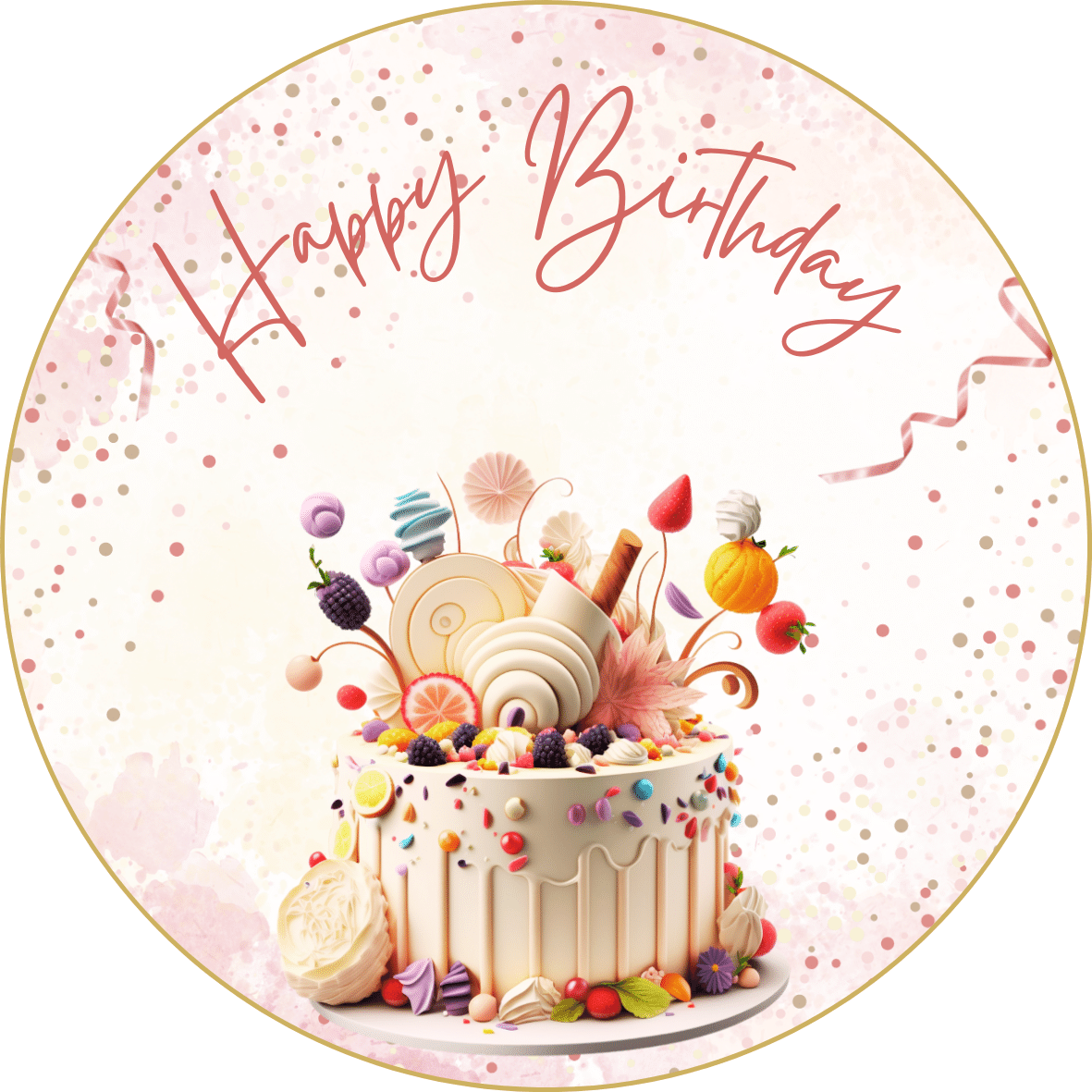 Whimsical Birthday Cake Design Circle Sticker | Customizable Canva Template | Digital. Design