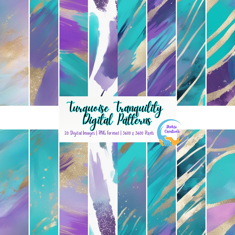 Captivating Design: 25 Turquoise and Lavender Brush Strokes Floral Images