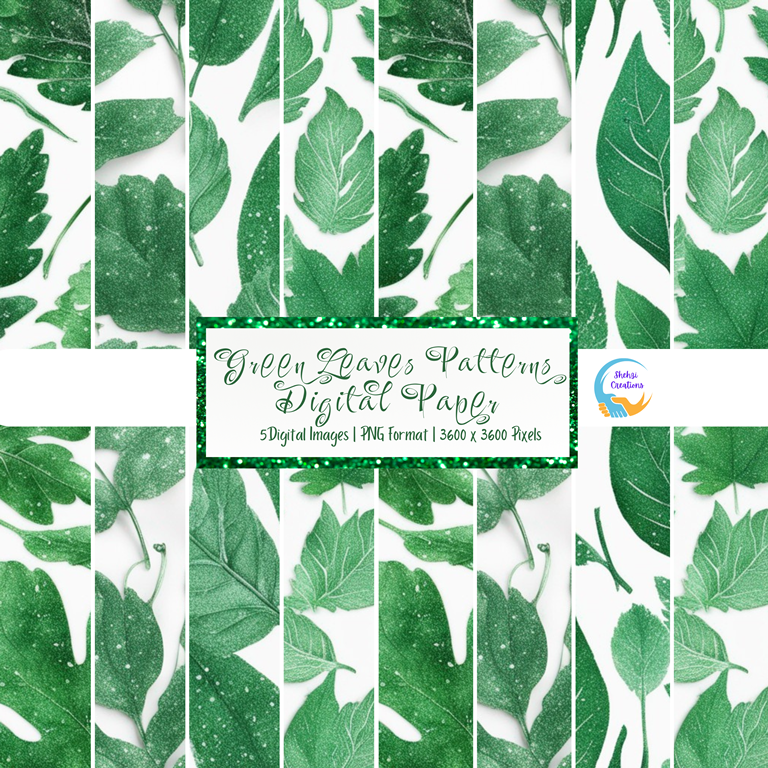 Empower Creativity: 5 Green Glitter Ambiance Digital Papers for Children and Schools