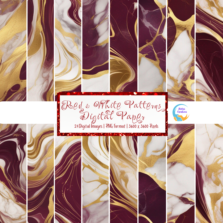 Instant Download: 24 Red & White Marble Patterns in PNG 3600 x 3600 Pixels