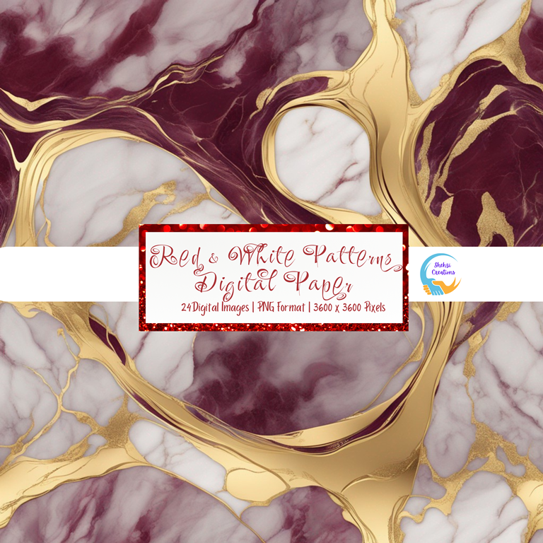 Empower Creativity: 24 Red & White Marble Patterns for Children and Schools
