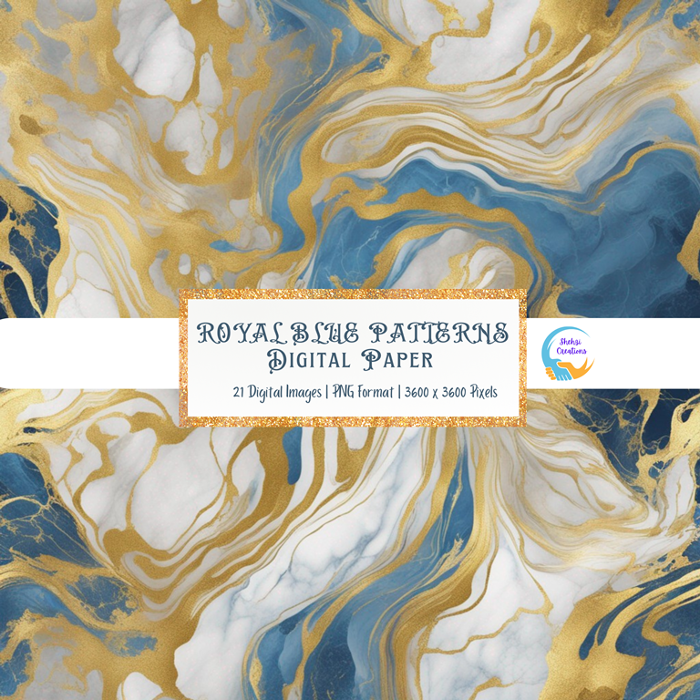 Instant Download: 20 Royal Blue Liquid Gold Patterns for Digital Papers