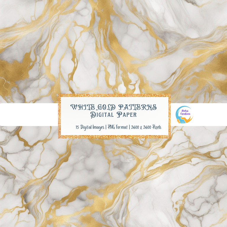 Instant Download: 15 White Liquid Gold Patterns for Digital Papers