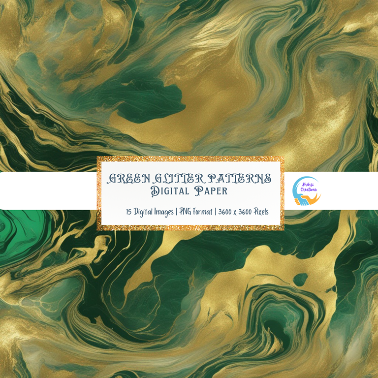 Explore Green Liquid Gold Patterns: Instant Download 15 Digital Papers