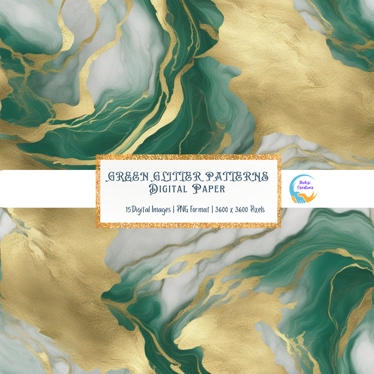 Instant Download: 15 Green Liquid Gold Patterns for Digital Papers