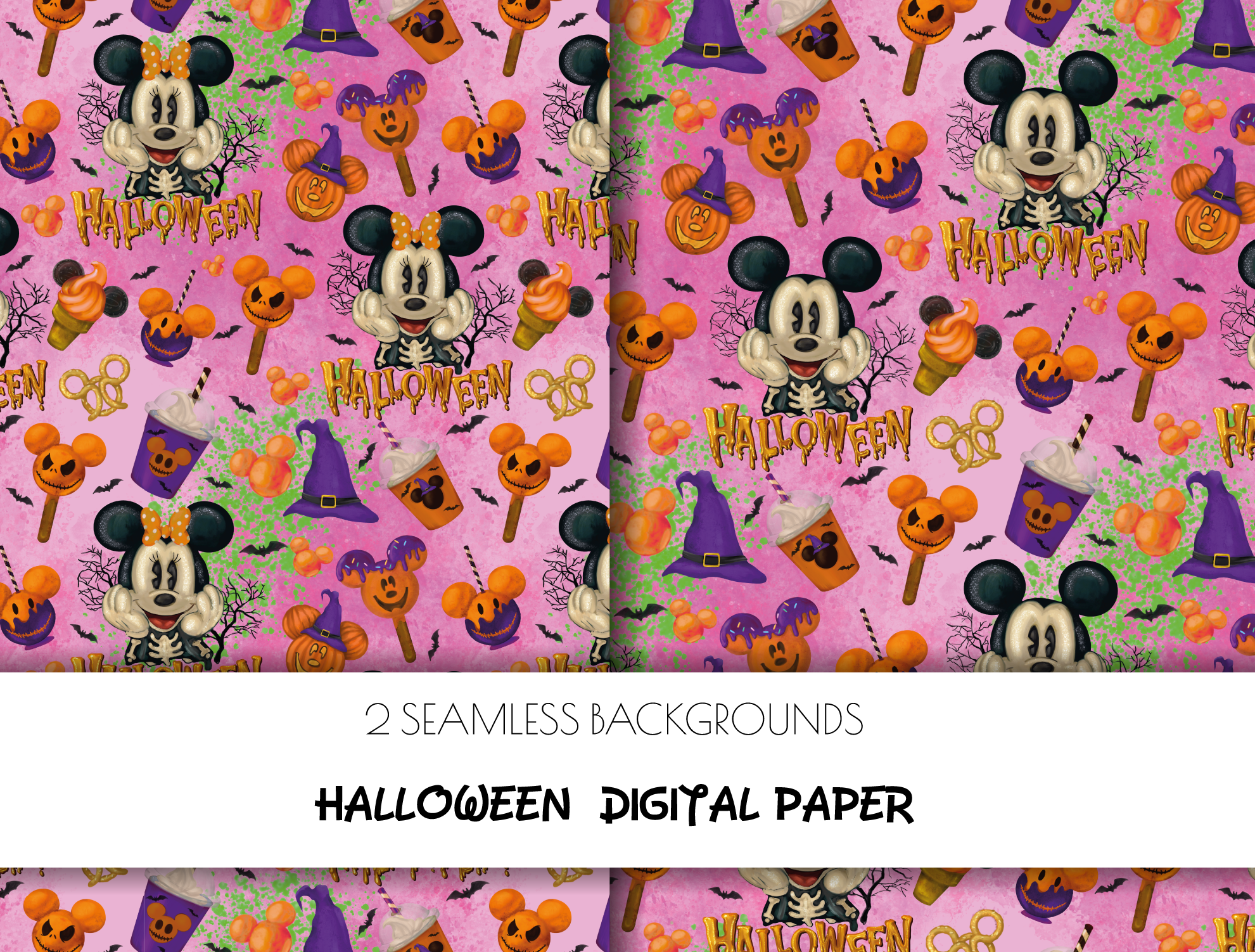 cute pink halloween scrapbook paper - digital paper - commercial use