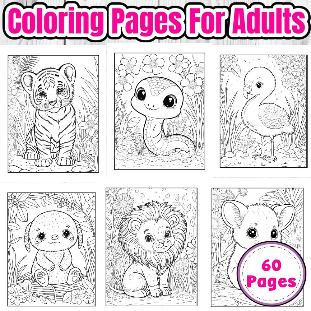 Cute Animal Coloring Book for Adults: Coloring Pages, cute