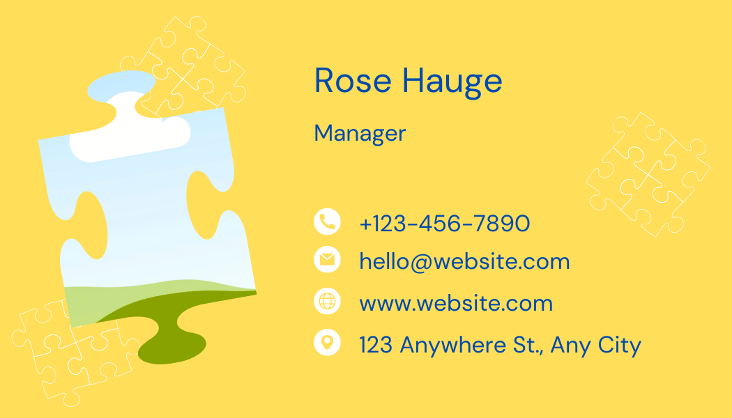 Customizable Bold Puzzle Design Business Card Template for Canva - Small Business Branding, yellow back
