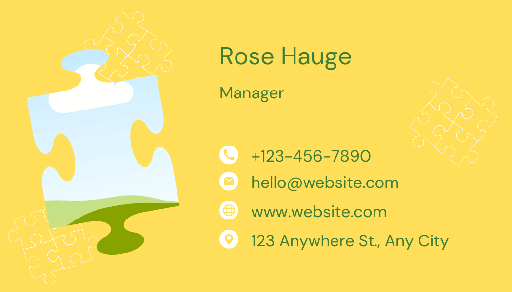 Customizable Bold Puzzle Design Business Card Template for Canva - Small Business Branding, yellow back