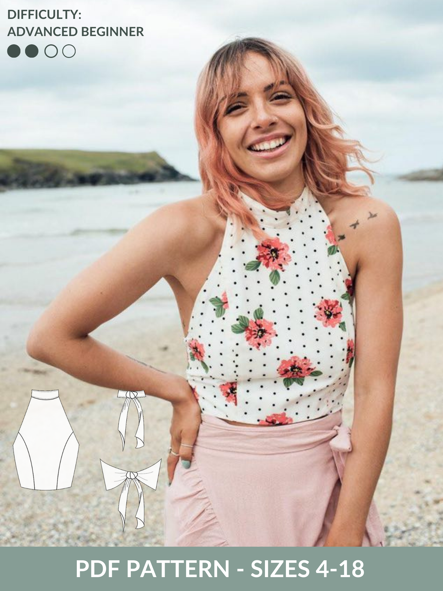 Lucy high neck crop top - PDF sewing pattern