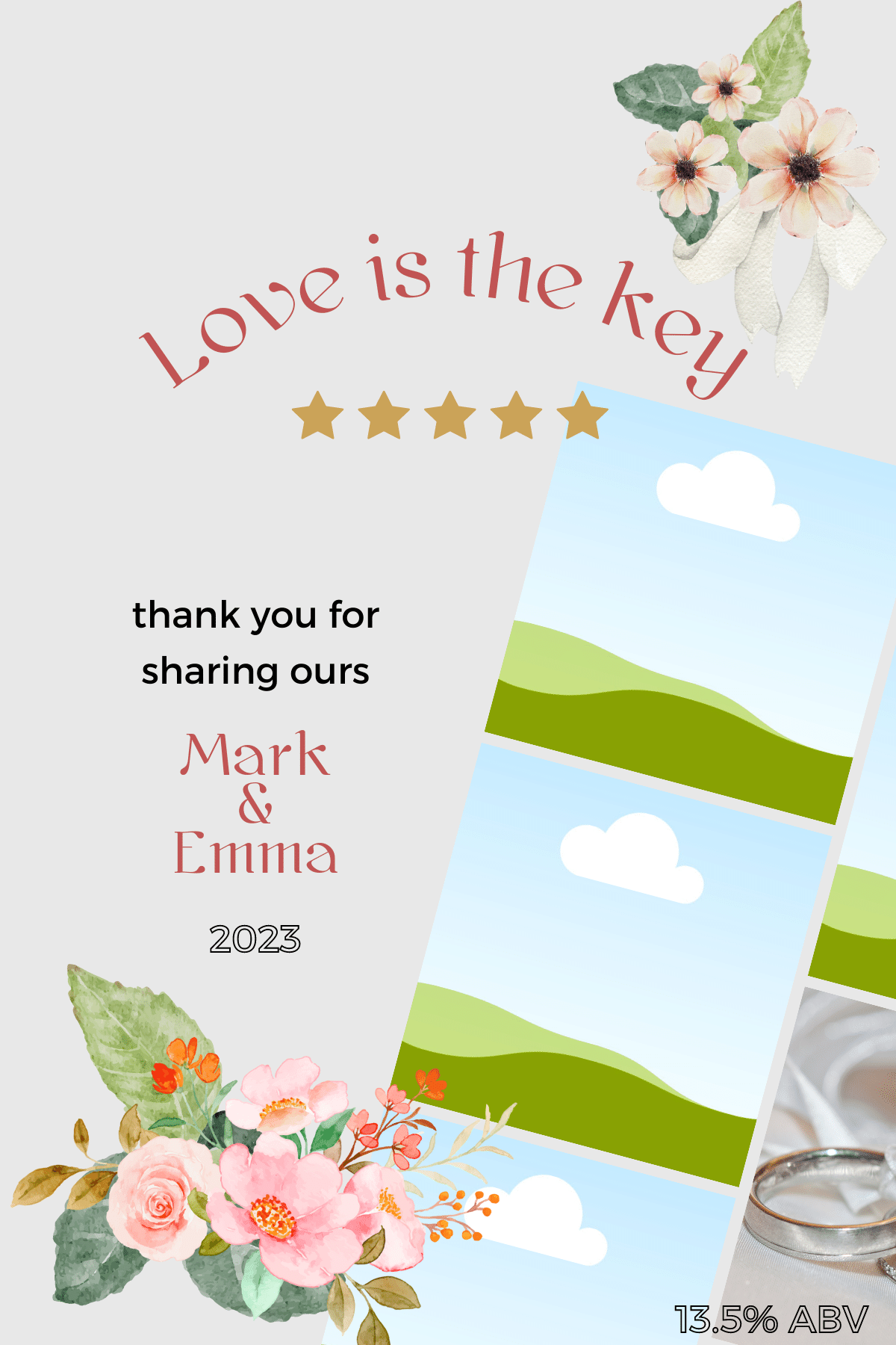 Elegant Pink Floral Photo Frame Sticker Label 4"x6" | Customizable Canva Template | Digital Download. Design