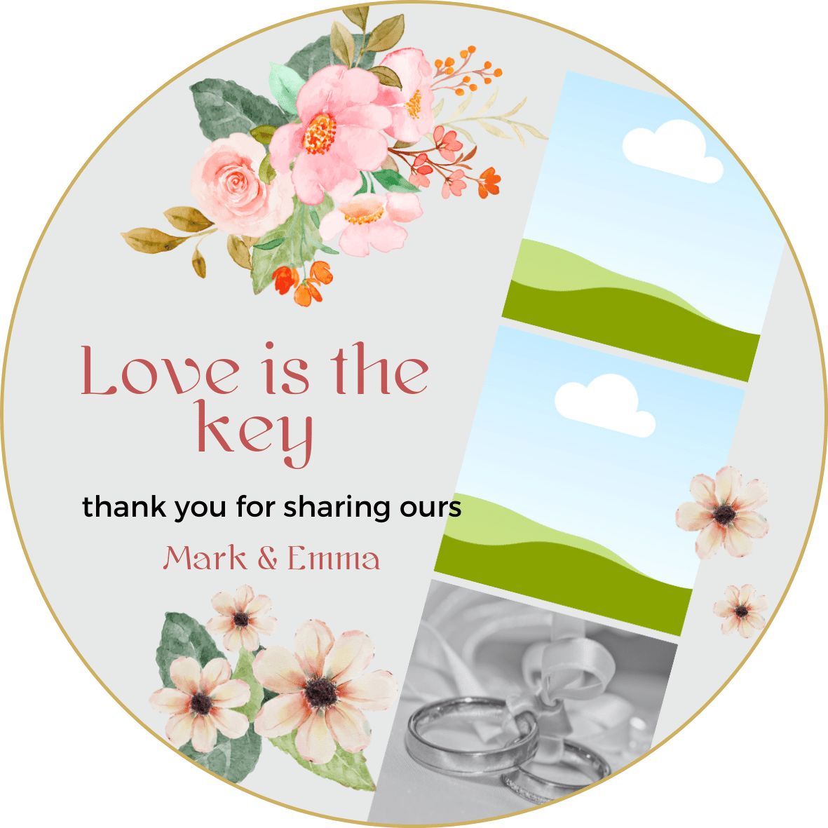 Elegant Pink Floral Photo Frame Circle Sticker | Customizable Canva Template | Digital. Design