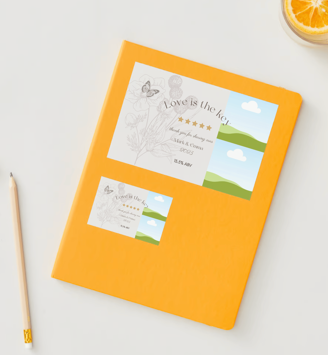 Artistic Line Art Photo Frame Sticker Label 6"x4" | Customizable Canva Template | Digital. Mock sticker on envelope
