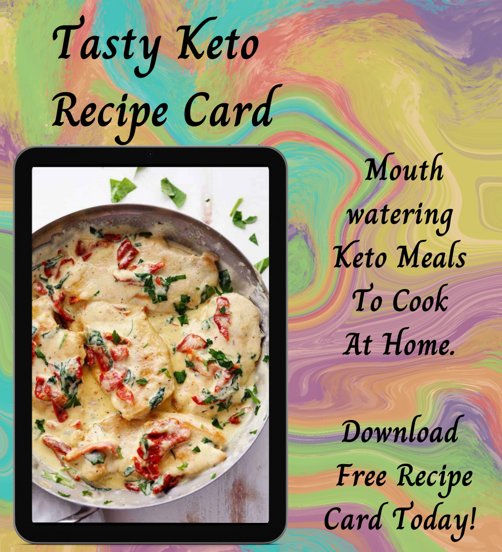 Tasty Keto Recipe Card digital image featuring Tuscan Chicken.