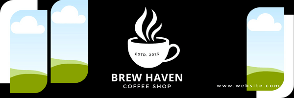 simple coffee cup design Email Header Template for Canva - Small Business Branding, black